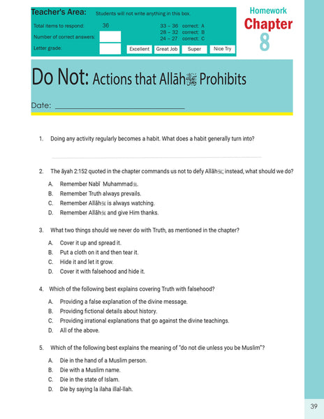 Message of Islam - Workbook - Level 4